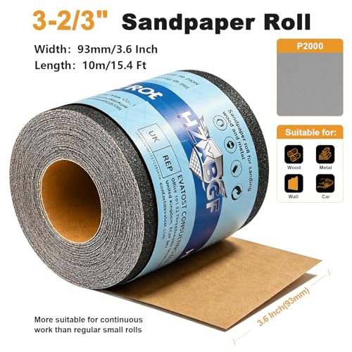 Image of 2000 Grit Sandpaper Roll, 3-2 /3 inch Wide 11 Yards Long Wet Dry Sanding Sheet