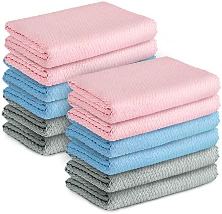 Happy Seal 12 Pack Nanoscale Cleaning Cloths 12"x16", Fish Scale Microfiber Window Glass Cleaning Cloth, Streak Free Reusable for Mirrors Cars Stainless Steel, Lint Free Dish Wine Polishing Towel