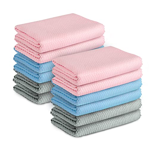 Happy Seal 12 Pack Nanoscale Cleaning Cloths 12"X16", Fish Scale Microfiber Window Glass Cleaning Cloth, Streak Free Reusable For Mirrors Cars Stainless Steel, Lint Free Dish Wine Polishing Towel #TOP3