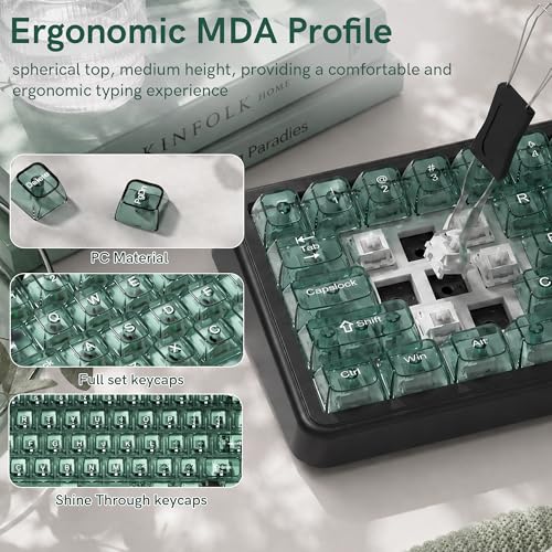 Image of dagaladoo Mint Green Clear keycaps,Transparent Keyboard keycaps,Jelly Key caps Set,Shine Through keycap，MDA Profile Keyboard caps for Mx Switches Mechanical Keyboard(115key)
