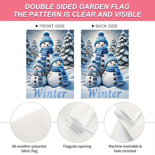 Image of BlissYard Garden Flag Snowman Family Forest Winter 12x18 Inch Polyester