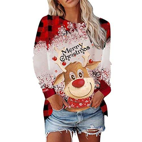 Generisch Jersey de Navidad para mujer, divertido diseño de copa de vino, estampado navideño, informal, suelto, manga larga, estampado navideño, suéter para mujer, blusa larga, color rojo, XXL, L4rd1,