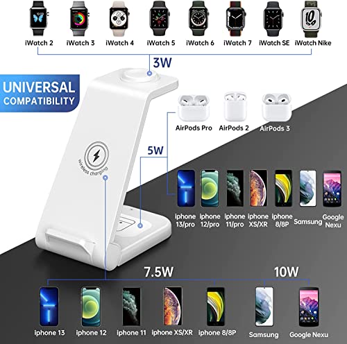 Wireless Charging Station For Iphone Multiple Devices, 3 In 1 Wireless Charger Stand Dock Compatible With Apple Watch Series 7 6 Se 5 4 3 2 & Airpods Iphone 13 12 11 Pro Max/X/Xs Max/8/8 Plus Iwatch #TOP1