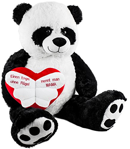 BRUBAKER XXL Panda 100 cm groß mit 'Einen Engel ohne Flügel nennt Man Mama' Herz Stofftier Plüschtier Kuscheltier Teddybär