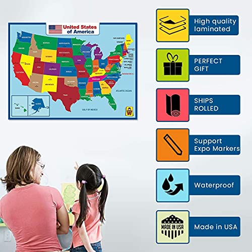 Uncle Wu UNCLEWU United State Map Laminated Poster -Double Side Educational Poster thumb #6