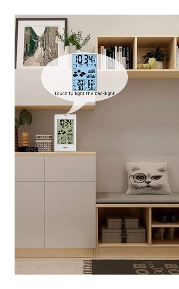 Wetterstation mit Barometer, Forecast, Digital-Thermometer, Hygrometer für den Innen- und Außenbereich, Raumluftbefeuchter mit Wettervorhersage und digitaler Snooze, Weiß