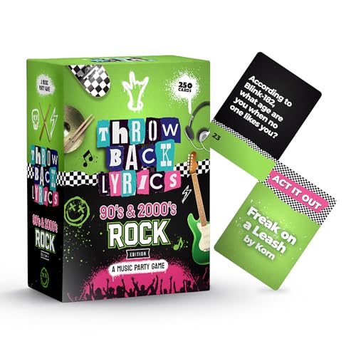 Throwback Lyrics 90s & 2000s Rock Music Trivia & Finish the Lyrics Card Game | Charades + Steal Cards | Adult Party Game for Game Night Girls Night Birthdays & Gifts | 250 Cards