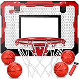 Pro Indoor Mini Basketball Hoop Set for Kids Adults, Basketball Hoop for Wall Larger 9 Inch Dunk Rim, Boost Over The Door Basketball Hoops with 4 Small 6' Replacement Balls Toy Sport Game Gifts