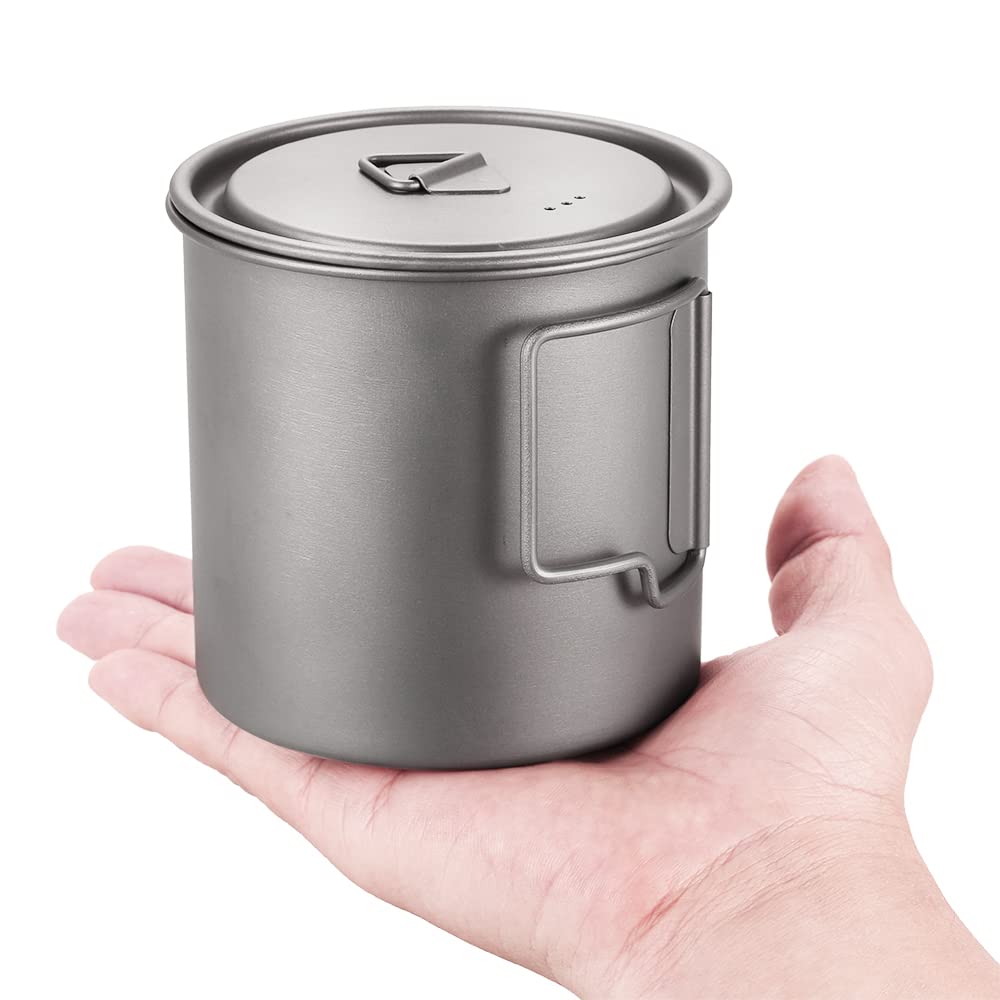 Lixada Ultraleichter Titan-Camping-Topf mit Griff zum Aufhängen, Outdoor-Wasserbecher für Picknick, Wandern, Camping, Wandern
