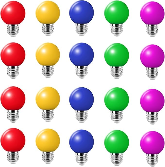WULUN Coloured LED Light Bulb,2W E27 G45 Bulbs,LED Colored Mini Globe Bulb,Mixed Colours Red Green Blue Yellow Purple,for Outdoor Indoor String,Christmas,Party,20 Pack