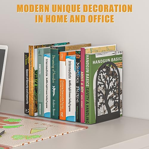 Vfine BSXMEBK02 Bookends 1 Pair, Black Metal Book Ends, Bookends For Shelves, Unique Decorative Tree Book Ends For Shelves, Book Ends To Hold Books, Book Stopper, Bookend For Home Office thumb #6