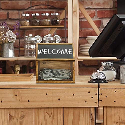 Mygift Rustic Solid Burnt Wood Suggestion Box, Donation, Tip Collector, Ballot Drop Box With Chalkboard Label, Clear Acrylic Viewing Window And Locking Latch #TOP1