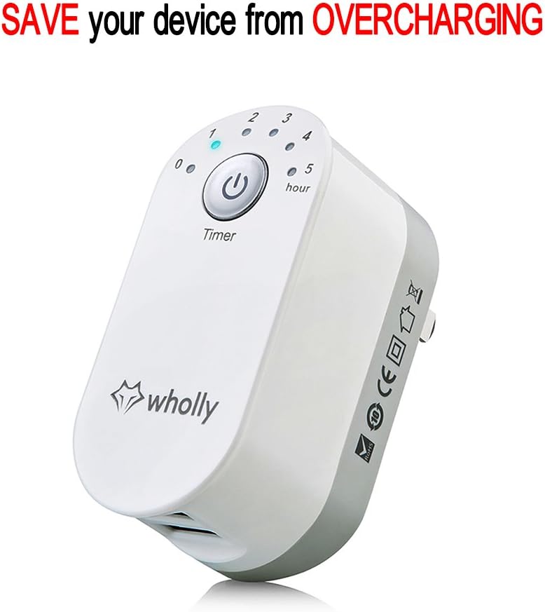 USB Charger with Timer AUTOMATIC POWER CUT-OFF 2 USB Ports 2.4A Foldable Plug for iPhone 7 / 7Plus / 6S / 6S Plus, iPad Air 2 / Pro / mini 3,Nexus and More