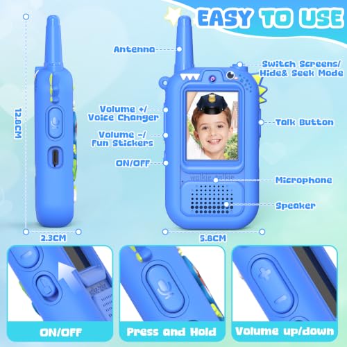 Kids Video Walkie Talkies for Boys: Wootoy Dinosaur Toys for 3 4 5 6 7 Year Old Boy 2 Pack Rechargeable Long Range Walkie Talkies Kid Birthday Gifts Age 3-5 6-8 Year Old Kid Gift Toy Outdoor Hiking by Wootoy - Used condition - Image 6