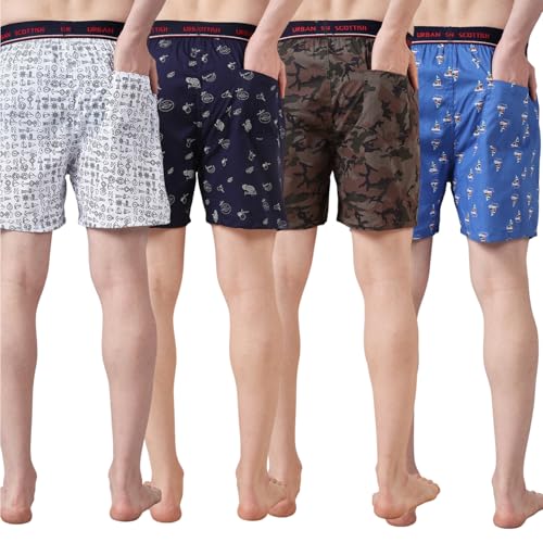 Image of Urban Scottish Ultra-Comfortable Men's Boxer Pants (Pack of 4), 100% Cotton with Stylish Print, Soft & Stretchy Elastic Waist Band, Dynamic Movement & Hardwearing Stitching,Breathable Gentle Snug Fit