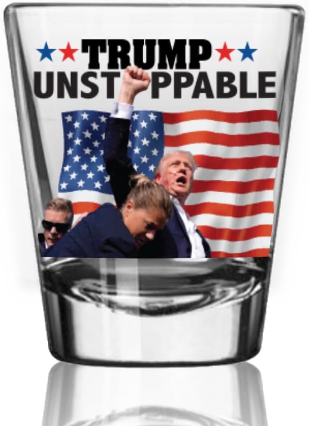 Trump Shot 2024 Trump Collectible Trump 2oz Shot Glass - Made in America & Dishwasher Safe! Trump Survived Shot Assassination Attempt Trump Rally Fist Pump Fight Patriotic Gift Trump Merchandise