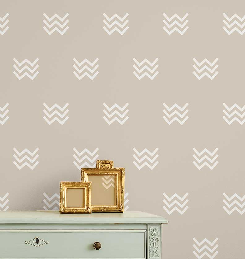 Papier peint autocollant facile à poser S4Sassy, rénovation murale rapide beige zig zag