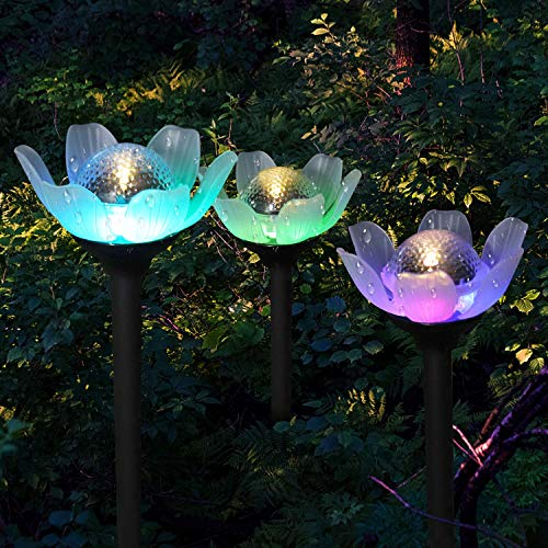 Solar Garden Lights - 6 Pack Decorative Warm White and Multi-Color Changing LED Lotus Lights Solar Lights Outdoor Garden Stake Lights for Garden Lawn Patio Walkway Backyard Decoration