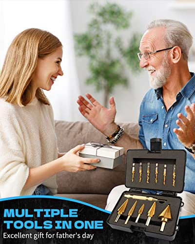 Rocaris 5 Pcs Step Drill Bit Set & 6 Pcs Tap Bit Set, Titanium Coated, 50 Sizes Of High Speed Steel Step Drills For Diy Lovers Metalworking, Woodworking, Hole Drilling, 12 Pack #TOP6