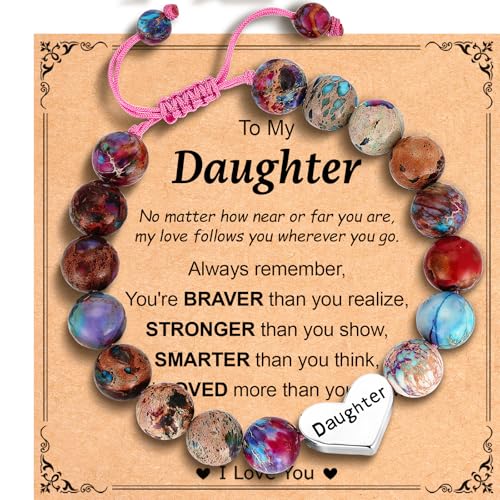 Image of Granddaughter Daughter Gifts -Heart Natural Stone Beaded Bracelet for Girls, Valentines Birthday Gifts for Girls Daughter Granddaughter