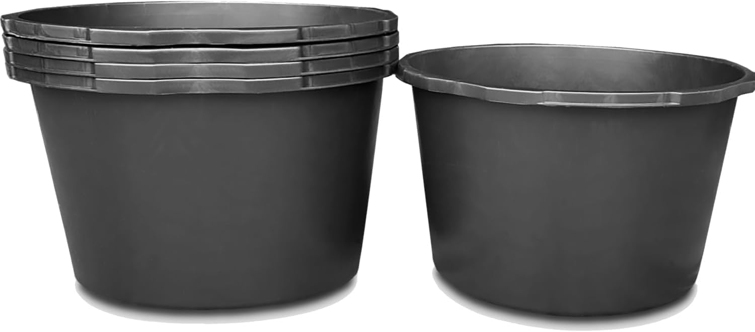 BirnePower Mörtelkübel Rund 65 Liter KCOR65 - Robuster Baueimer Schwarz mit Messskala & umlaufendem Griff - Großer Zementkübel Putzeimer Kunststoff