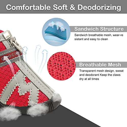 Image of KUTKUT Boots for Hot Pavement Hardwood Floor, Breathable Shoes for Small Medium Dogs, Reflective & Adjustable Strap Zipper, Anti-Slip Paw Protection Booties (Size: 5)