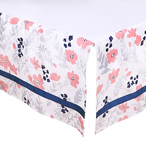 Coral Pink and Navy Blue Floral Tailored Crib Dust Ruffle by The Peanut Shell