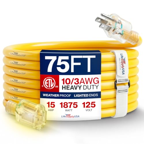 75ft Heavy Duty Waterproof Extension Cord