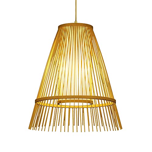 Lustre en forme de tournesol tissé suspension luminaire E27 réglable bois rotin