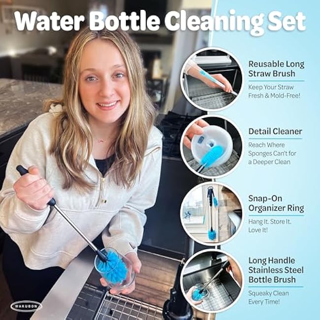 Bottle Drying Rack for Kitchen Countertop - Two-Tier for Water Bottles and Tumblers, Space-Saving Storage Stand with Drainage Tray, Includes Water Bottle Drying Rack Brush Cleaning Set (White)