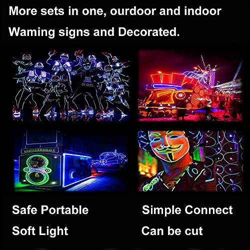 Image of MaxLax EL Wire Green 5-Pack, 9ft /2.75m Neon Light Wire with Noise Reduction and Battery Pack