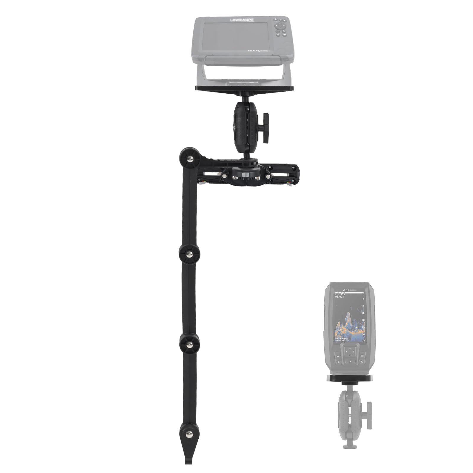 HITORHIKE Kayak Fish Finder Mount with Transducer Arm Options Holds up to 9" Electronics Compatible with Garmin Lowrance Humminbird(Side Track Mount Base Pro Max Set with Arms and A Track)
