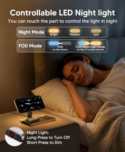 Image of 3 in 1 Magnetic Wireless Charging Station for Apple Devices,Foldable Wireless Charger Stand for Magsafe iPhone 17 Air 16 /15 /14 /13 /12,Apple Watch,AirPod,Wireless Charger Dock with Night Light