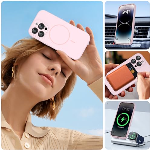 Image of Miracase Magnetic for iPhone 14 Pro Max Case, [Soft Anti-Scratch Microfiber Lining], Compatible with MagSafe, Silicone Shockproof Protection Phone Case for iPhone 14 Pro Max,Sand Pink