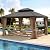 LUE BONA 12x14 Hardtop Gazebo, Galvanized Steel Double Roof Permanent Gazebo Pavilion with Wood-Like Aluminum Frame, Outdoor Metal Gazebo Canopy with Nettings and Curtains for Deck, Patio, Backyard