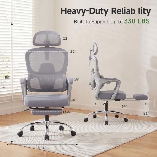 Image of Ergonomic Office Chair with Footrest, 90-145 Reclining Mesh Desk Chair