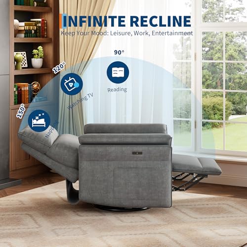 Image of Garvee Power Recliner Glider Chair with Smooth Swivel and Rocking Motion Adjustable Recline USB Charging Port Premium Chenille Fabric and Double Armrests for Living Room and Nursery