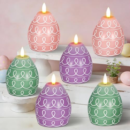 6PCS Easter Egg Flameless Candles,3 Color Scented Real Wax LED Candle,Egg Shape Flame Candle Set for Party Supplies Home Living Room Bedroom Party Decoration Centerpiece Easter Gifts Home Decor