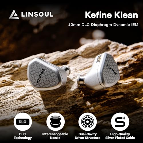 Image of Linsoul Kefine Klean in Ear Monitor,10mm DLC Diaphragm Dynamic Driver HiFi Earphones,Wired Gaming Earbuds,Replaceable Nozzles,Detachable Silver-Plated Cable for Audiophile (No Mic 3.5mm, Silver)