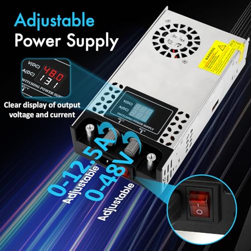 Adjustable 0-48V Power Supply 12.5A 600W, 110V AC to DC 0-48V Buck Converter 0-12.5A 600W Switching Power Supply with LCD Display Adjustable Voltage Current 48V 12.5A Transformer SMPS2