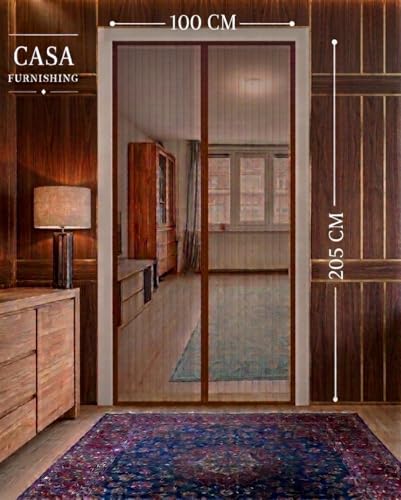 Image of Magnetic Insect Screen Door Net | Hands-Free Auto Close Mesh Curtain for Home & Bedroom Protection | Brown Color | 100 x 205 cm
