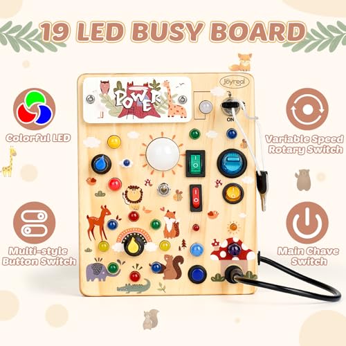 Image of Joyreal Wooden Busy Board for Toddlers - Montessori Toys for 1 2 3 Year Old | Wooden Sensory Board, Sensory Learning Activity, Toddlers Activity Travel Toys for Boy & Girl Birthday Gift (Forest Theme)