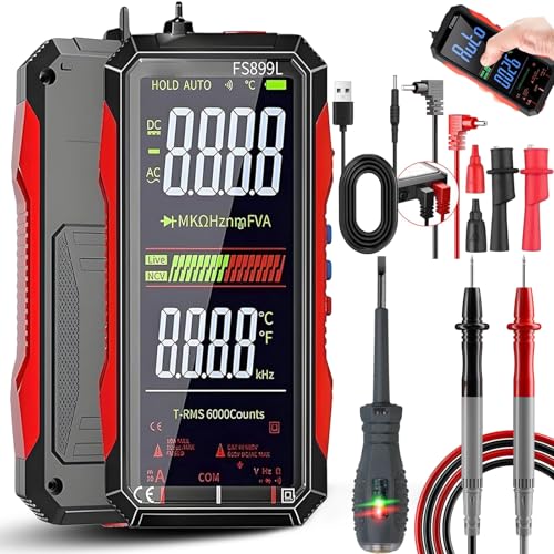 USB Rechargeable Digital Multimeter, Getoverfinish 6000 Counts, FS899L Multimeter 2026 Upgraded, Smart Multimeters Automatic with a Large LCD Backlight Screen and LED Lighting (FS899L)
