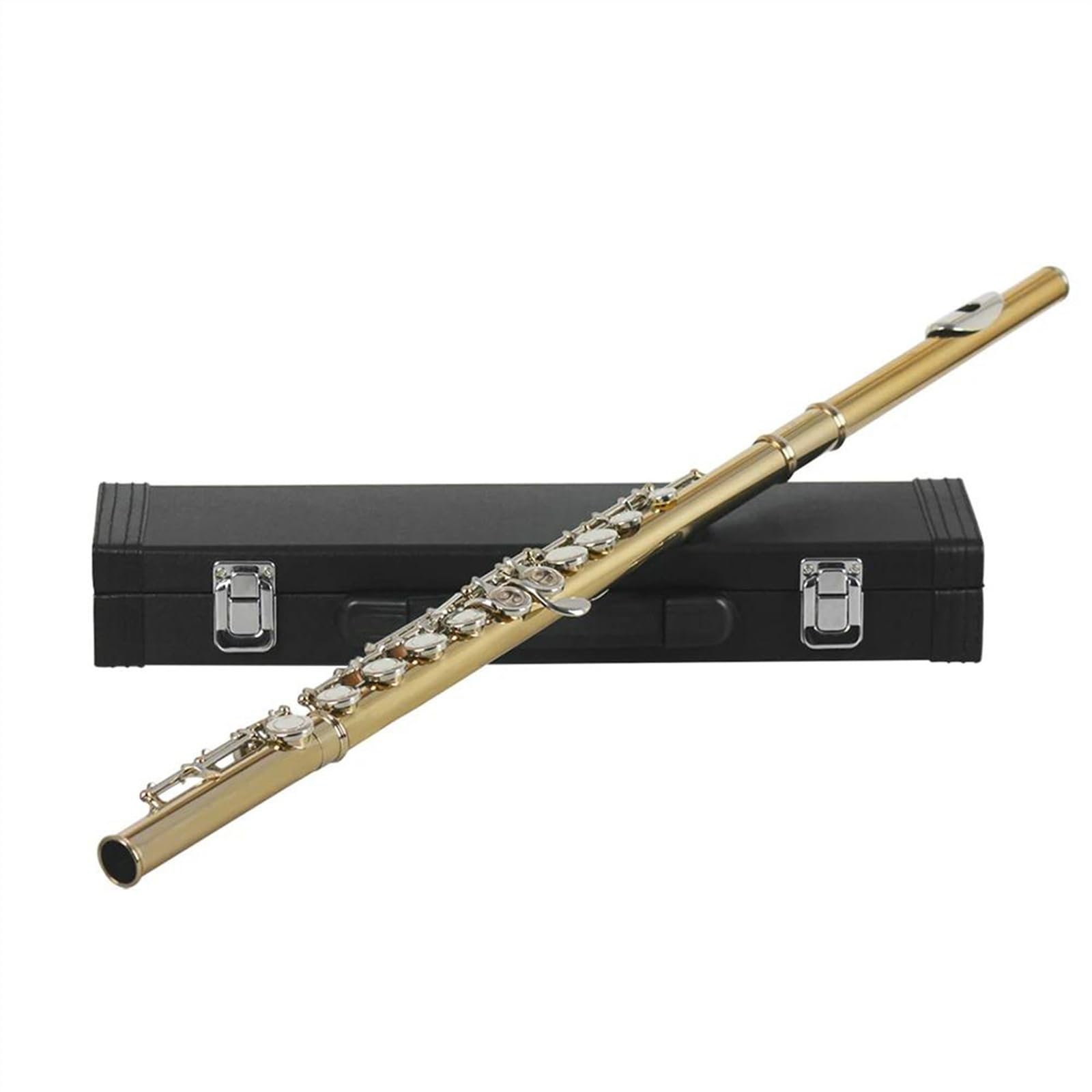 Flauto A 16 Fori Chiusi. Chiave C. Flauto Traverso Da Concerto In Cupronichel, Chiave Argentata, Con Chiave E Flauto Traverso per Principiante