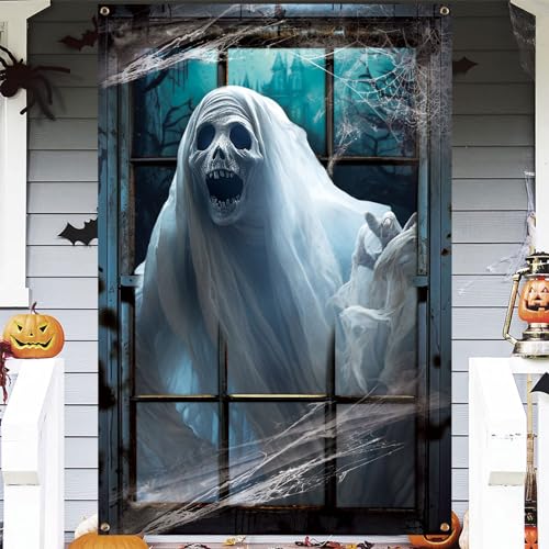 CCINEE Halloween Scary Window Decorations, Large Spooky Ghost Haunted House Window Decor with Rope for Indoor Outdoor Halloween Supplies