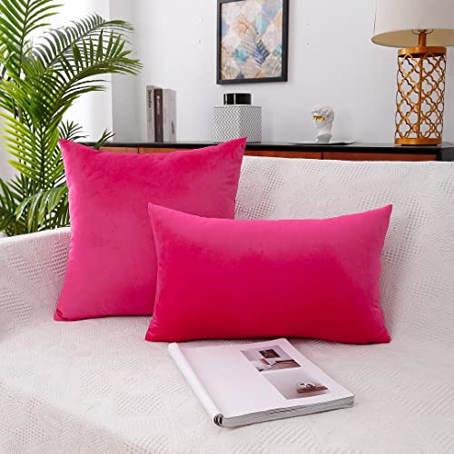 Moonrest - Pack Of 2, Velvet Decorative Pillow Cover Set, Cozy Soft With Hidden Zipper Solid Color For Sofa Bedroom Car Couch Throw Pillow 18 X 18 Fuchsia #TOP4