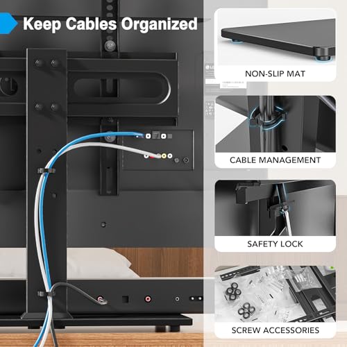 Image of Universal TV Stand - Table Top TV Stand for 27-60 inch LCD LED TVs - 9 Level Height Adjustable TV Base Stand with Tempered Glass Base & Wire Management, VESA 400x400mm