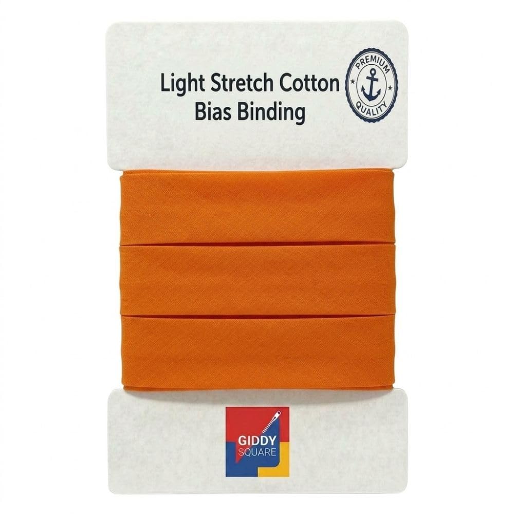 Premium Orange Light Stretch Cotton Bias Binding Tape, 30mm Wide x 10m Length, Smooth Finish Mild Elastic Trim for Clothing, Sportswear, Quilting & Blankets - Giddy Square