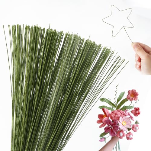 300 PCS 26 Gauge 0.017 Inch Ultra Thin Floral Wire 14.17 Inches Extra Long Green Lightweight Floral Wires Flexible Floral Wire Stems for Mini DIY Artificial Flowers Small Crafts