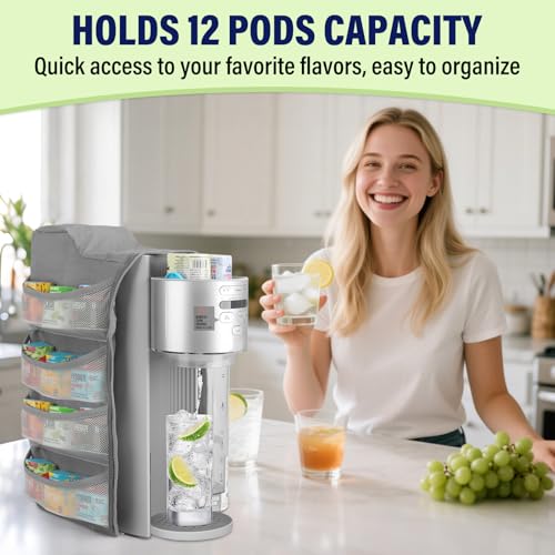 Dust Cover Fits for Ninja Thirsti Soda Maker WC2002, Soda Machine Cover Accessories for Ninja Thirsty Drink System, Extra Pockets Holds 12 Flavor Pods (Cover Only)